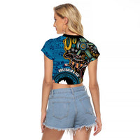 Fiji and Australia Kangaroos Raglan Cropped T Shirt Indigenous Aboriginal and Fijian Masi Tribal Tattoo LT03 - Polynesian Pride