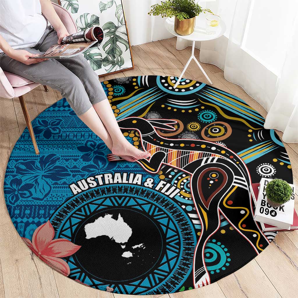 Fiji and Australia Kangaroos Round Carpet Indigenous Aboriginal and Fijian Masi Tribal Tattoo LT03 - Polynesian Pride