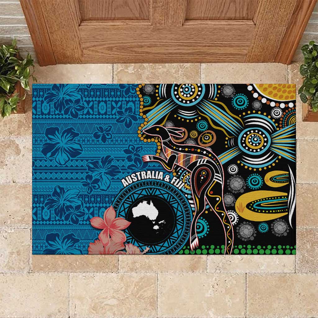 Fiji and Australia Kangaroos Rubber Doormat Indigenous Aboriginal and Fijian Masi Tribal Tattoo LT03 Blue - Polynesian Pride