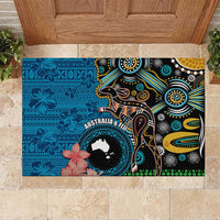 Fiji and Australia Kangaroos Rubber Doormat Indigenous Aboriginal and Fijian Masi Tribal Tattoo LT03 Blue - Polynesian Pride