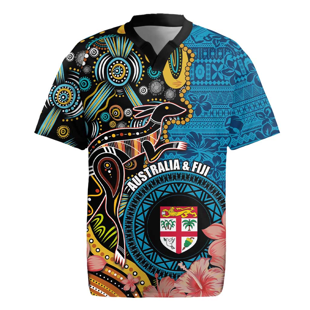 Fiji and Australia Kangaroos Rugby Jersey Indigenous Aboriginal and Fijian Masi Tribal Tattoo LT03 Blue - Polynesian Pride
