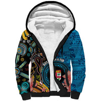 Fiji and Australia Kangaroos Sherpa Hoodie Indigenous Aboriginal and Fijian Masi Tribal Tattoo LT03 Unisex Blue - Polynesian Pride