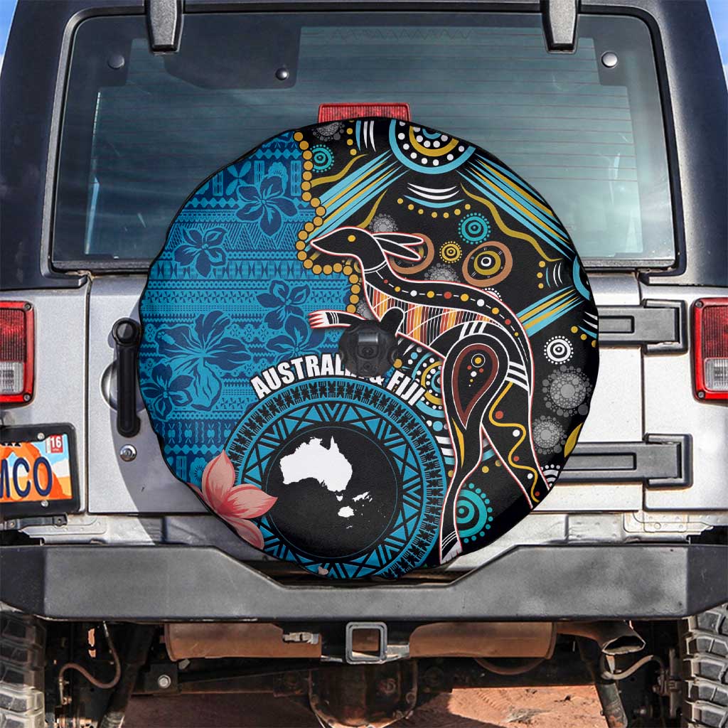 Fiji and Australia Kangaroos Spare Tire Cover Indigenous Aboriginal and Fijian Masi Tribal Tattoo LT03 Blue - Polynesian Pride