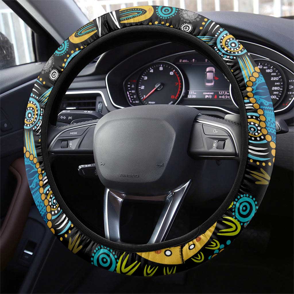Fiji and Australia Kangaroos Steering Wheel Cover Indigenous Aboriginal and Fijian Masi Tribal Tattoo LT03 - Polynesian Pride