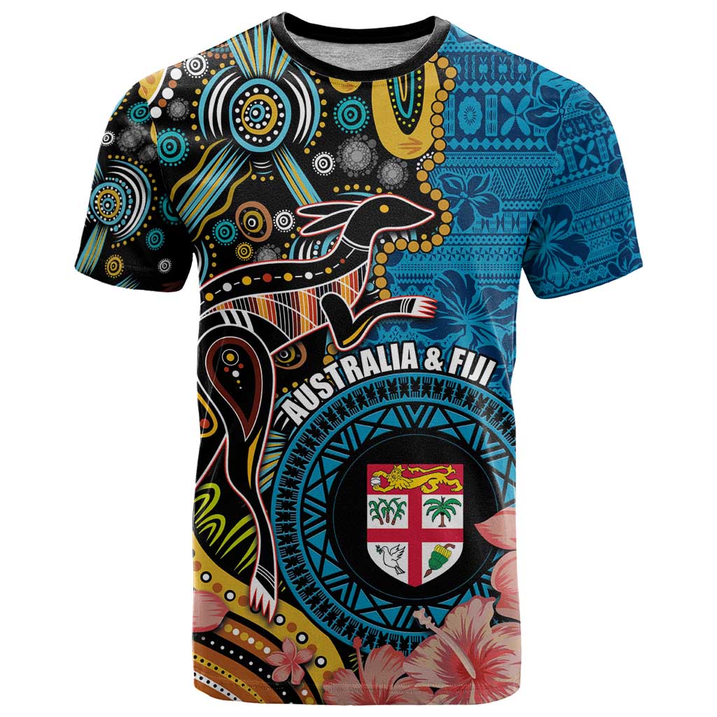 Fiji and Australia Kangaroos T Shirt Indigenous Aboriginal and Fijian Masi Tribal Tattoo LT03 Blue - Polynesian Pride