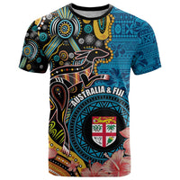 Fiji and Australia Kangaroos T Shirt Indigenous Aboriginal and Fijian Masi Tribal Tattoo LT03 Blue - Polynesian Pride
