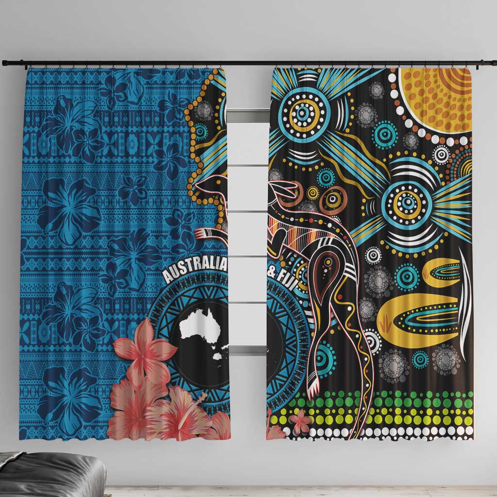 Fiji and Australia Kangaroos Window Curtain Indigenous Aboriginal and Fijian Masi Tribal Tattoo LT03 With Hooks Blue - Polynesian Pride