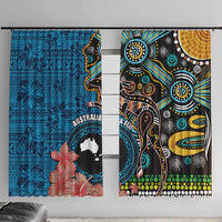 Fiji and Australia Kangaroos Window Curtain Indigenous Aboriginal and Fijian Masi Tribal Tattoo LT03 With Hooks Blue - Polynesian Pride