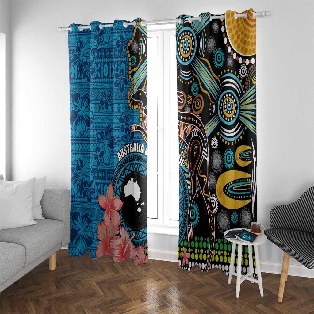 Fiji and Australia Kangaroos Window Curtain Indigenous Aboriginal and Fijian Masi Tribal Tattoo LT03 With Grommets Blue - Polynesian Pride