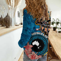 Fiji and Australia Kangaroos Women Casual Shirt Indigenous Aboriginal and Fijian Masi Tribal Tattoo LT03 - Polynesian Pride
