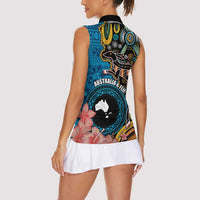 Fiji and Australia Kangaroos Women Sleeveless Polo Shirt Indigenous Aboriginal and Fijian Masi Tribal Tattoo LT03 - Polynesian Pride