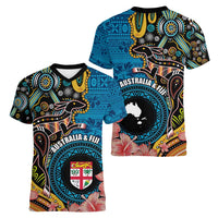 Fiji and Australia Kangaroos Women V-Neck T-Shirt Indigenous Aboriginal and Fijian Masi Tribal Tattoo LT03 - Polynesian Pride
