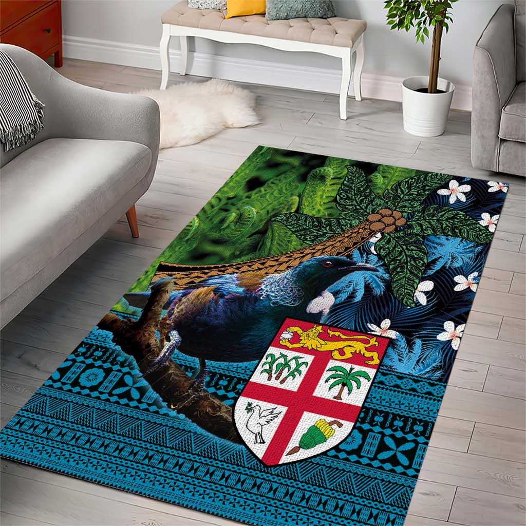 Fiji and New Zealand Tui Bird Area Rug Koru Fern Leafs and Palm Tree With Plumeria LT03 - Polynesian Pride