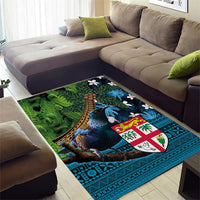 Fiji and New Zealand Tui Bird Area Rug Koru Fern Leafs and Palm Tree With Plumeria LT03 - Polynesian Pride