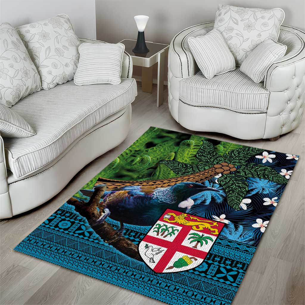 Fiji and New Zealand Tui Bird Area Rug Koru Fern Leafs and Palm Tree With Plumeria LT03 - Polynesian Pride