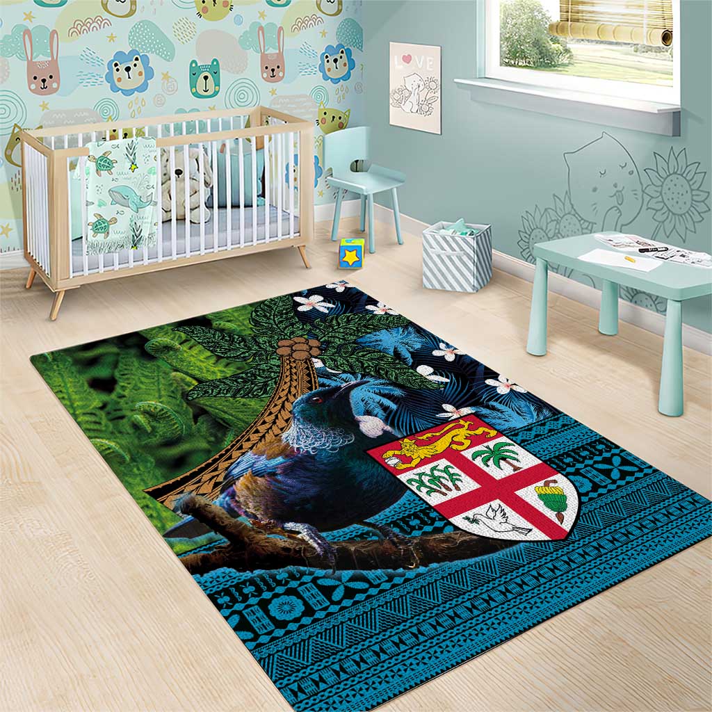 Fiji and New Zealand Tui Bird Area Rug Koru Fern Leafs and Palm Tree With Plumeria LT03 - Polynesian Pride
