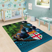 Fiji and New Zealand Tui Bird Area Rug Koru Fern Leafs and Palm Tree With Plumeria LT03 - Polynesian Pride