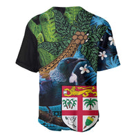 Fiji and New Zealand Tui Bird Baseball Jersey Koru Fern Leafs and Palm Tree With Plumeria LT03 - Polynesian Pride