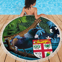 Fiji and New Zealand Tui Bird Beach Blanket Koru Fern Leafs and Palm Tree With Plumeria LT03 - Polynesian Pride