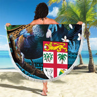 Fiji and New Zealand Tui Bird Beach Blanket Koru Fern Leafs and Palm Tree With Plumeria LT03 - Polynesian Pride
