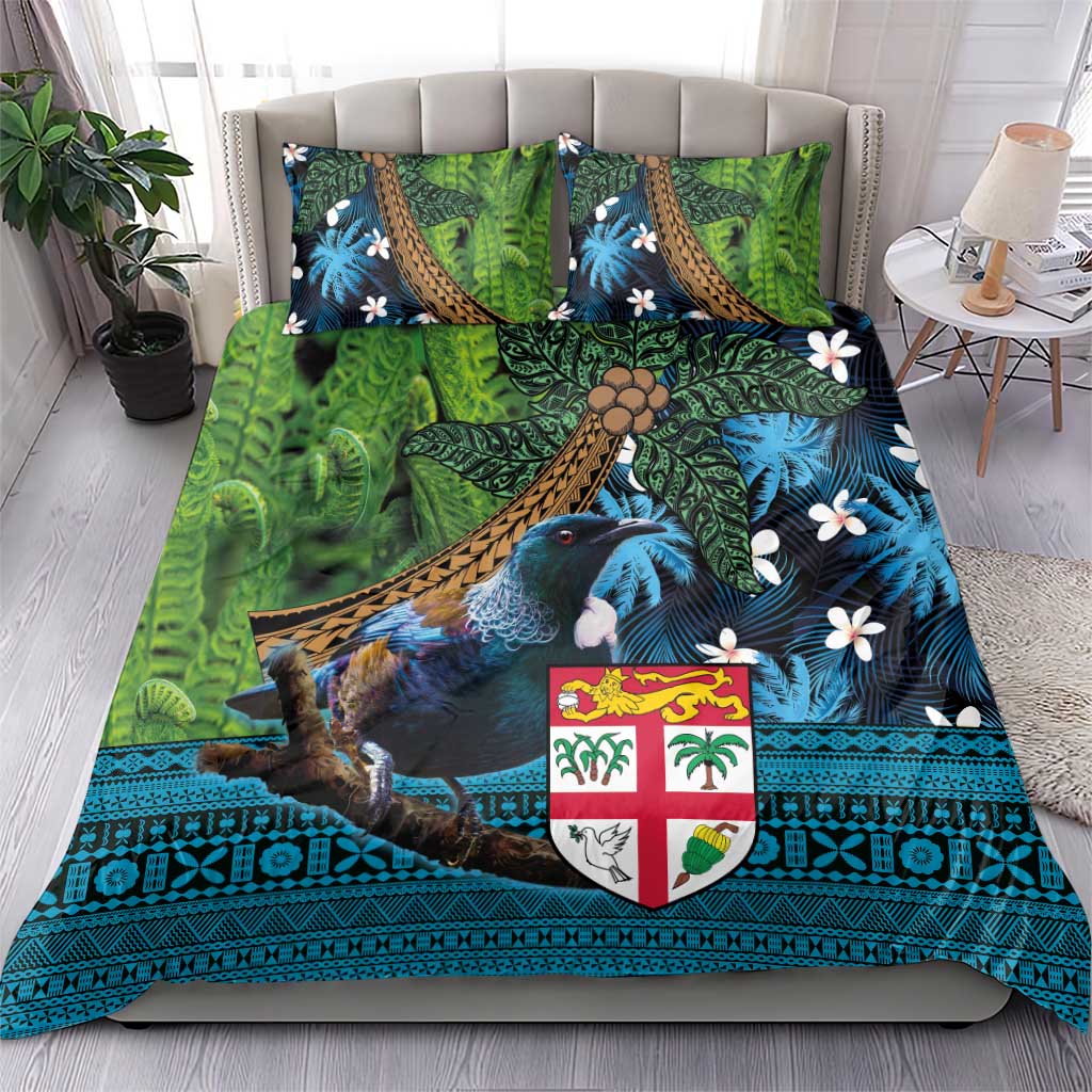 Fiji and New Zealand Tui Bird Bedding Set Koru Fern Leafs and Palm Tree With Plumeria LT03 - Polynesian Pride