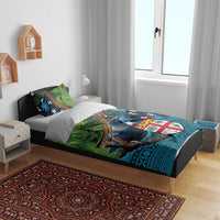 Fiji and New Zealand Tui Bird Bedding Set Koru Fern Leafs and Palm Tree With Plumeria LT03 - Polynesian Pride