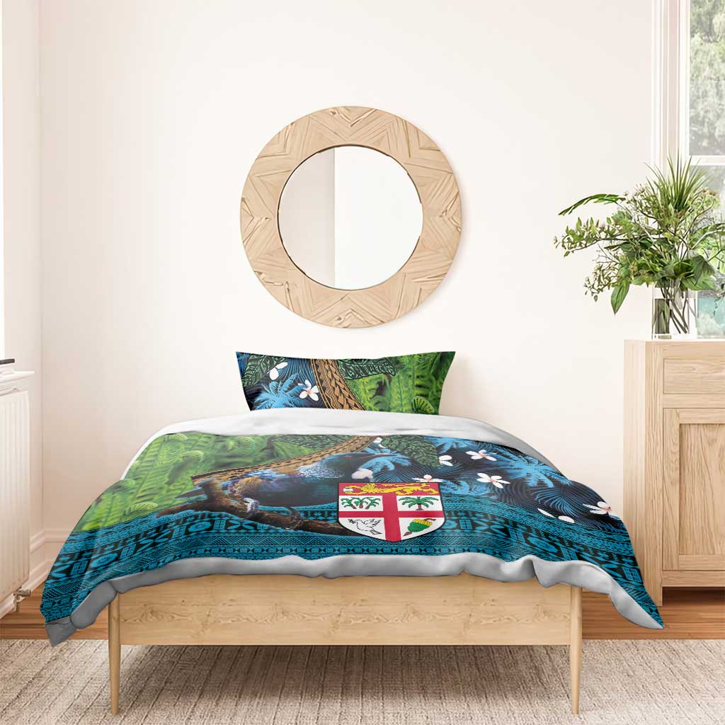 Fiji and New Zealand Tui Bird Bedding Set Koru Fern Leafs and Palm Tree With Plumeria LT03 - Polynesian Pride