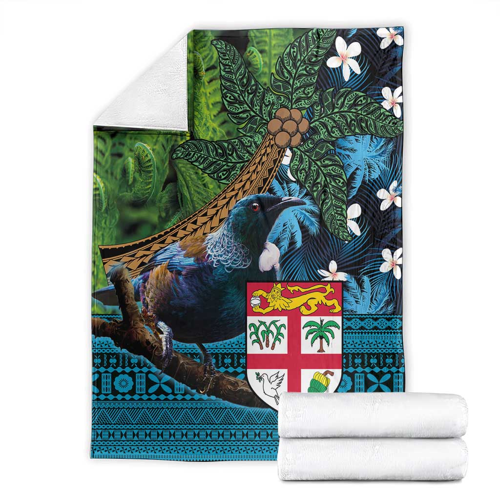 Fiji and New Zealand Tui Bird Blanket Koru Fern Leafs and Palm Tree With Plumeria LT03 - Polynesian Pride