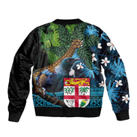 Fiji and New Zealand Tui Bird Bomber Jacket Koru Fern Leafs and Palm Tree With Plumeria LT03 - Polynesian Pride