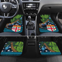 Fiji and New Zealand Tui Bird Car Mats Koru Fern Leafs and Palm Tree With Plumeria LT03 Set 4pcs Blue - Polynesian Pride