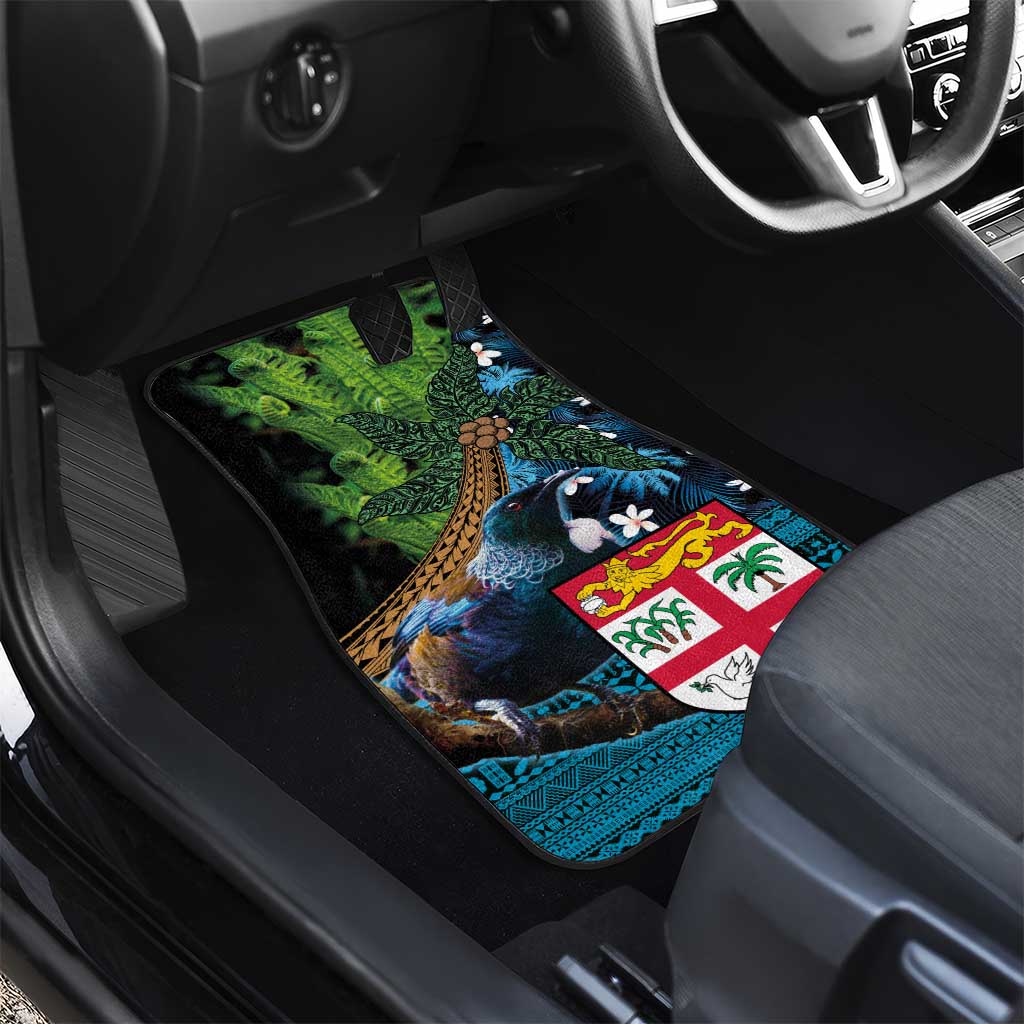 Fiji and New Zealand Tui Bird Car Mats Koru Fern Leafs and Palm Tree With Plumeria LT03 - Polynesian Pride