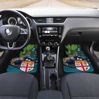 Fiji and New Zealand Tui Bird Car Mats Koru Fern Leafs and Palm Tree With Plumeria LT03 Set 2pcs - Front Blue - Polynesian Pride