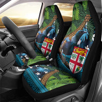Fiji and New Zealand Tui Bird Car Seat Cover Koru Fern Leafs and Palm Tree With Plumeria LT03 - Polynesian Pride