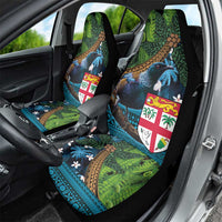 Fiji and New Zealand Tui Bird Car Seat Cover Koru Fern Leafs and Palm Tree With Plumeria LT03 - Polynesian Pride