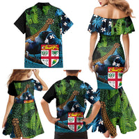 Fiji and New Zealand Tui Bird Family Matching Mermaid Dress and Hawaiian Shirt Koru Fern Leafs and Palm Tree With Plumeria LT03 - Polynesian Pride