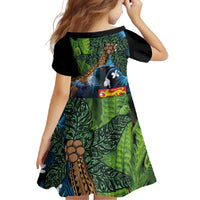 Fiji and New Zealand Tui Bird Family Matching Off Shoulder Maxi Dress and Hawaiian Shirt Koru Fern Leafs and Palm Tree With Plumeria LT03 - Polynesian Pride