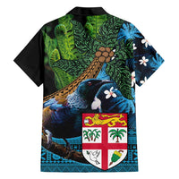 Fiji and New Zealand Tui Bird Family Matching Short Sleeve Bodycon Dress and Hawaiian Shirt Koru Fern Leafs and Palm Tree With Plumeria LT03 - Polynesian Pride