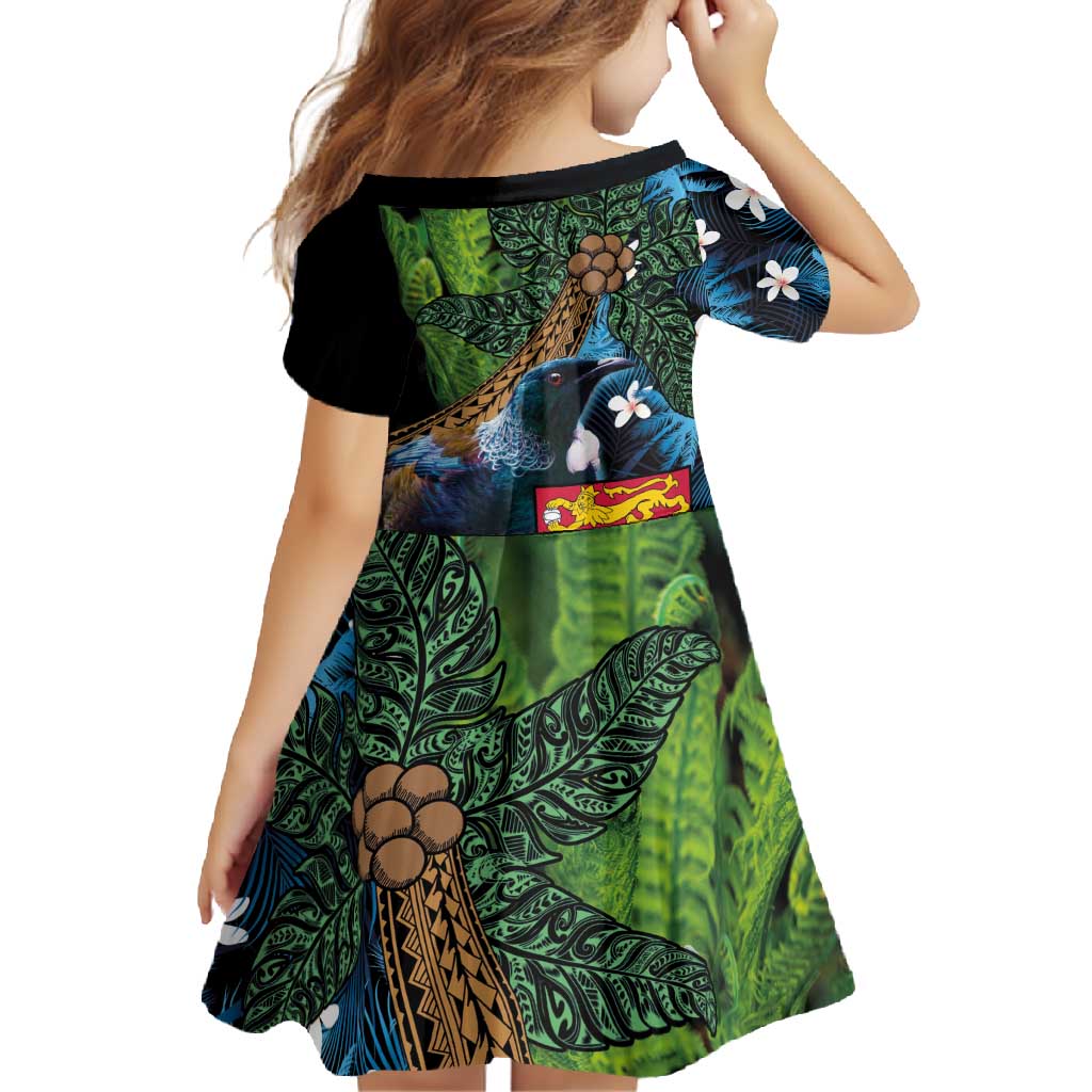 Fiji and New Zealand Tui Bird Family Matching Summer Maxi Dress and Hawaiian Shirt Koru Fern Leafs and Palm Tree With Plumeria LT03 - Polynesian Pride