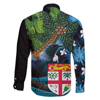 Fiji and New Zealand Tui Bird Family Matching Summer Maxi Dress and Hawaiian Shirt Koru Fern Leafs and Palm Tree With Plumeria LT03 - Polynesian Pride