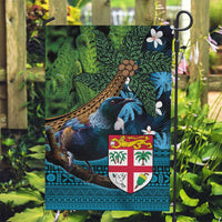 Fiji and New Zealand Tui Bird Garden Flag Koru Fern Leafs and Palm Tree With Plumeria LT03 Garden Flag Blue - Polynesian Pride