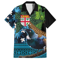 Fiji and New Zealand Tui Bird Hawaiian Shirt Koru Fern Leafs and Palm Tree With Plumeria LT03 Blue - Polynesian Pride
