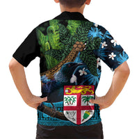Fiji and New Zealand Tui Bird Kid Hawaiian Shirt Koru Fern Leafs and Palm Tree With Plumeria LT03 - Polynesian Pride
