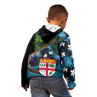 Fiji and New Zealand Tui Bird Kid Hoodie Koru Fern Leafs and Palm Tree With Plumeria LT03 - Polynesian Pride