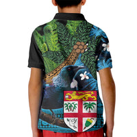 Fiji and New Zealand Tui Bird Kid Polo Shirt Koru Fern Leafs and Palm Tree With Plumeria LT03 - Polynesian Pride