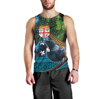 Fiji and New Zealand Tui Bird Men Tank Top Koru Fern Leafs and Palm Tree With Plumeria LT03 - Polynesian Pride