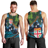 Fiji and New Zealand Tui Bird Men Tank Top Koru Fern Leafs and Palm Tree With Plumeria LT03 - Polynesian Pride