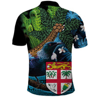 Fiji and New Zealand Tui Bird Polo Shirt Koru Fern Leafs and Palm Tree With Plumeria LT03 - Polynesian Pride