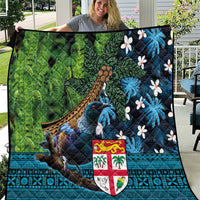 Fiji and New Zealand Tui Bird Quilt Koru Fern Leafs and Palm Tree With Plumeria LT03 Blue - Polynesian Pride