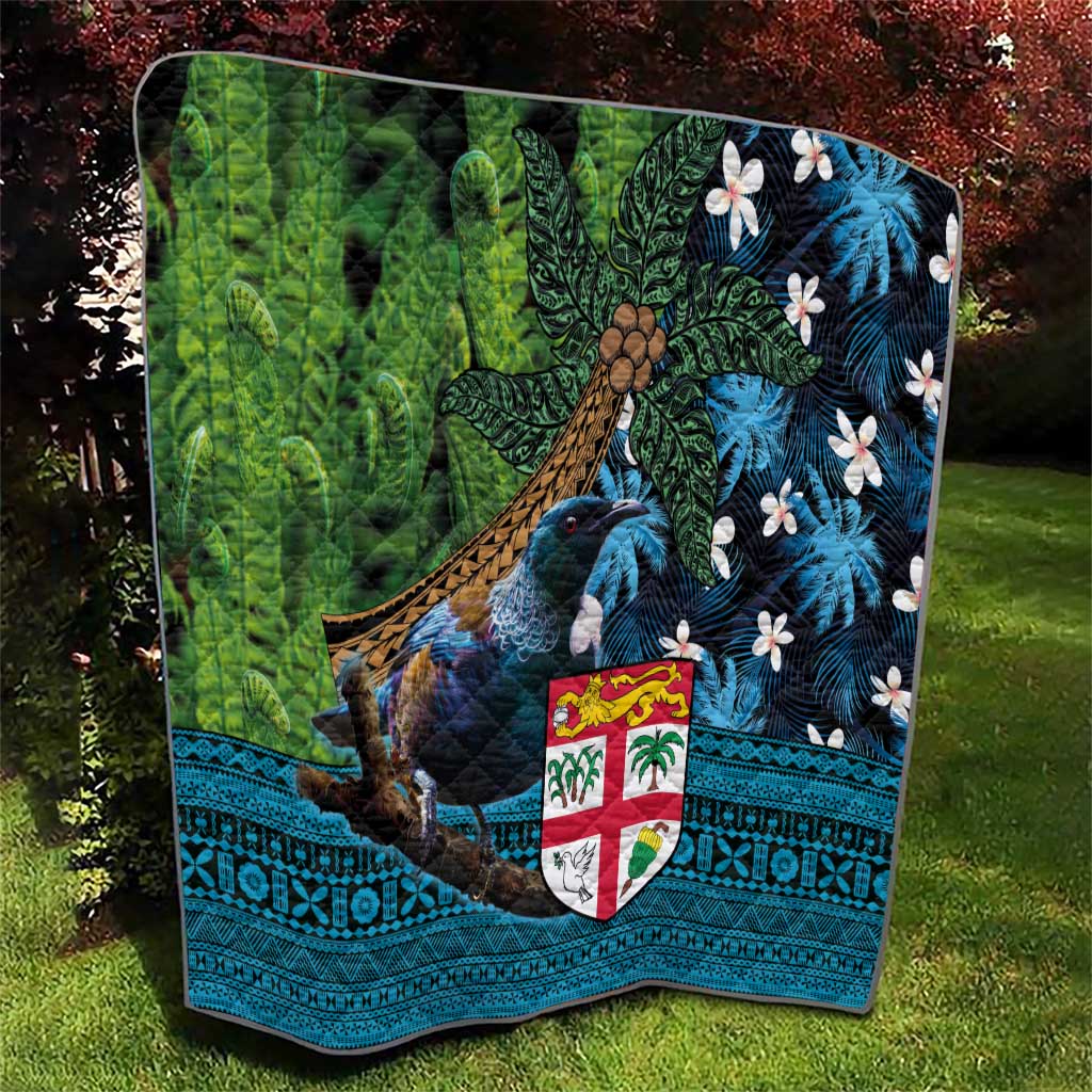 Fiji and New Zealand Tui Bird Quilt Koru Fern Leafs and Palm Tree With Plumeria LT03 - Polynesian Pride