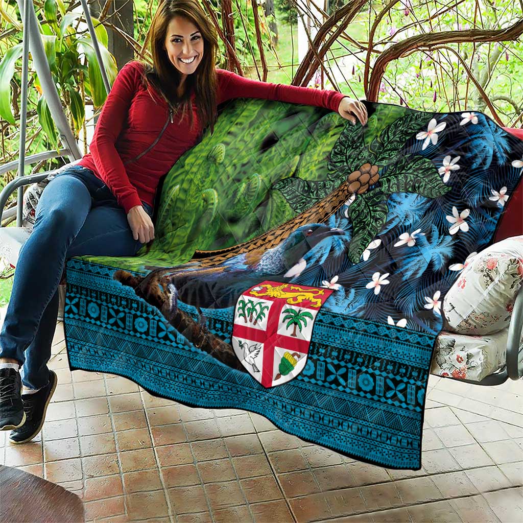 Fiji and New Zealand Tui Bird Quilt Koru Fern Leafs and Palm Tree With Plumeria LT03 - Polynesian Pride